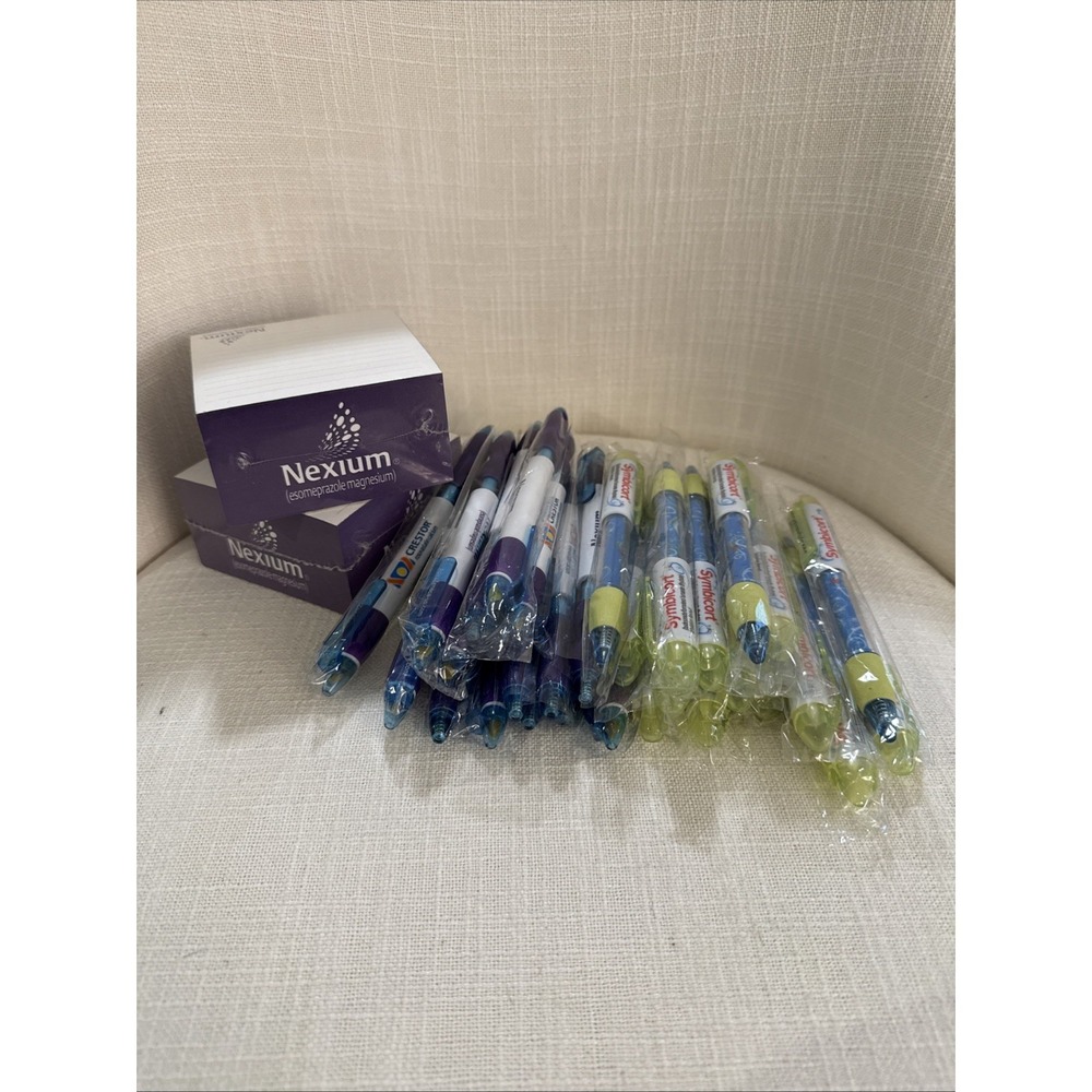 Lot of 30 Promotional‎ pharmaceutical Pens & Notepads – Nexium & Symbicort– New